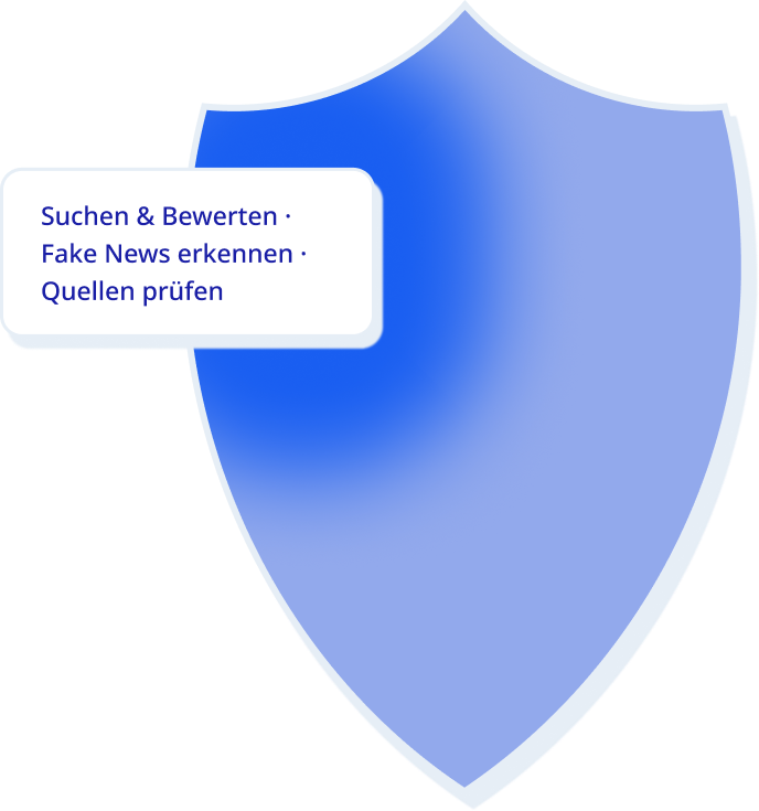 Schild mit Such-, Bewertungs- und Quellenkompetenzen