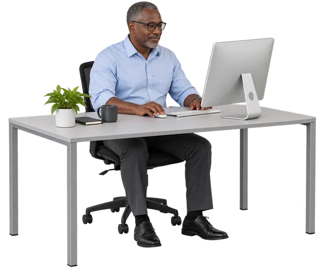 Ein Mann arbeitet an einem Desktop-Computer.